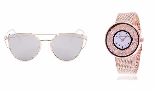 Cat Eye Sunglasses AND Stainless Steel Band Quartz Wtach - Rushy