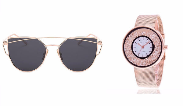 Cat Eye Sunglasses AND Stainless Steel Band Quartz Wtach - Rushy