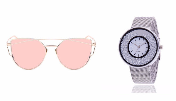 Cat Eye Sunglasses AND Stainless Steel Band Quartz Wtach - Rushy