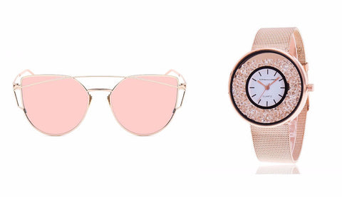 Cat Eye Sunglasses AND Stainless Steel Band Quartz Wtach - Rushy