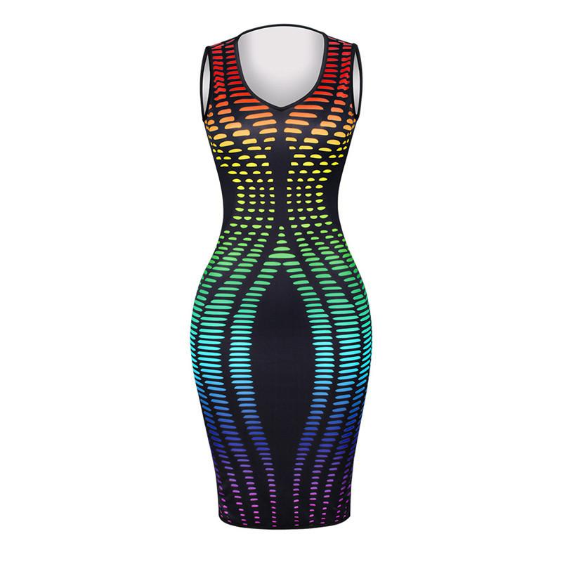 Rainbow color Womens V-Neck dress