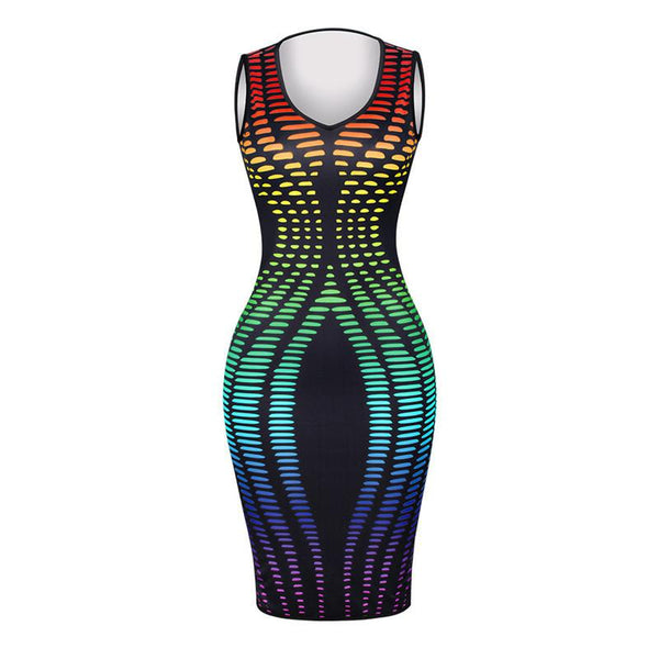 Rainbow color Womens V-Neck dress