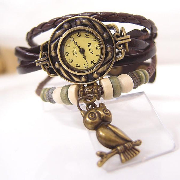 Cute Owl Genuine Cow Leather Bracelet Watch