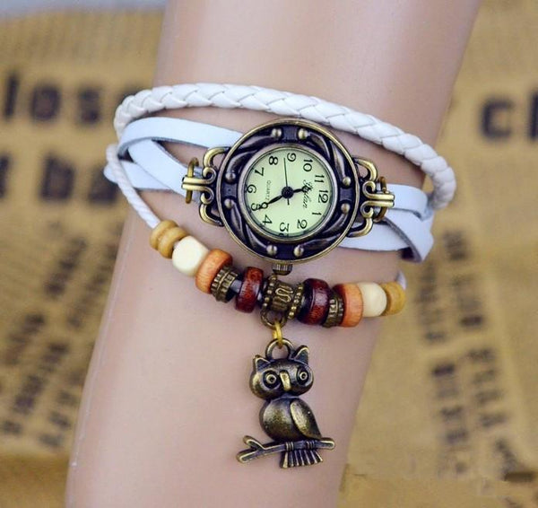 Cute Owl Genuine Cow Leather Bracelet Watch