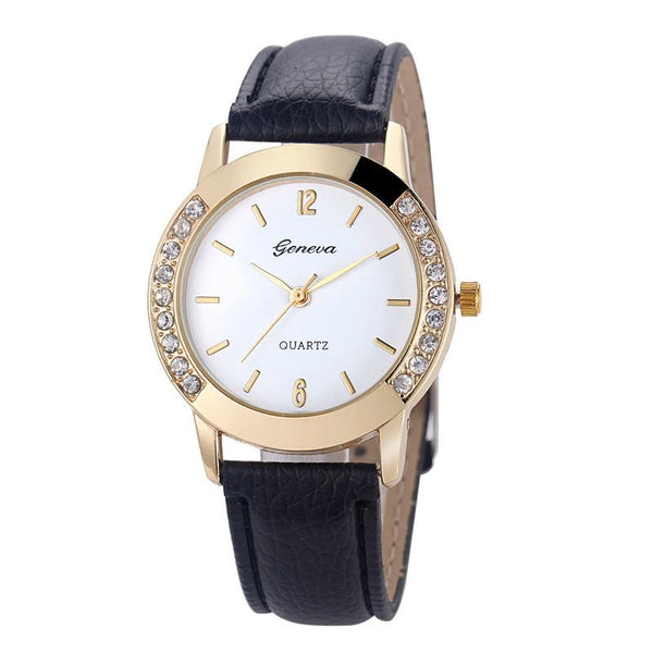 Hot Women Diamond Analog Leather Quartz