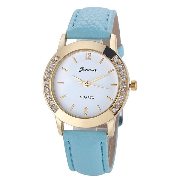 Hot Women Diamond Analog Leather Quartz