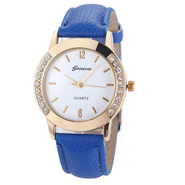 Hot Women Diamond Analog Leather Quartz