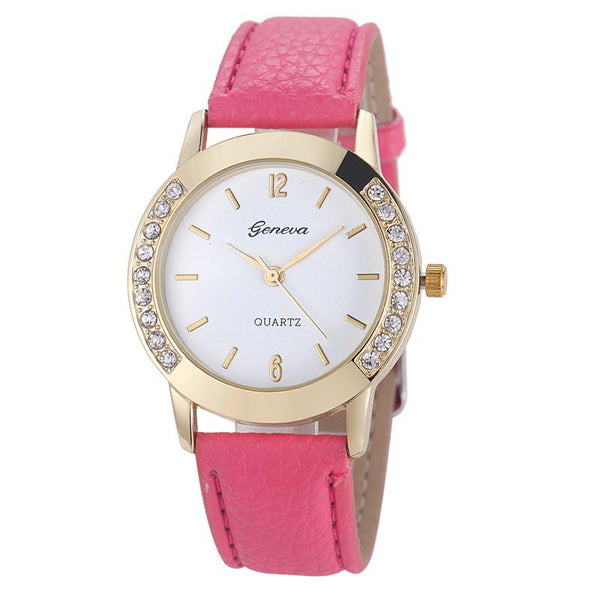 Hot Women Diamond Analog Leather Quartz