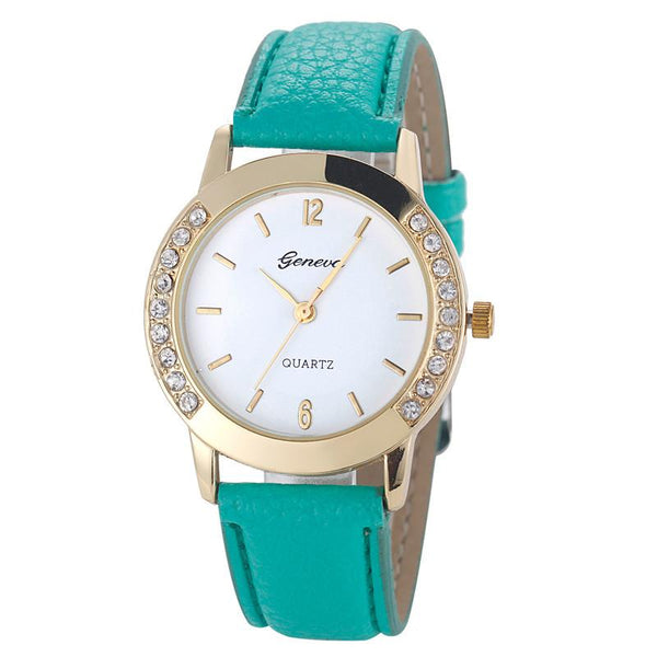 Hot Women Diamond Analog Leather Quartz