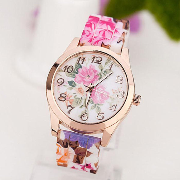 2017 HOT! Reloj Rose Flower Silicone Watch