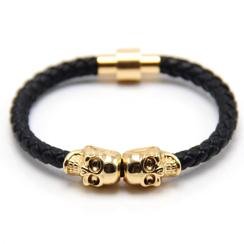 2016 Wholesale New Fashion Punk Genuine Skull Leather Men Bracelet