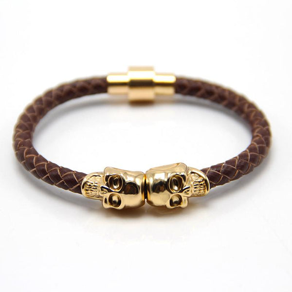 2016 Wholesale New Fashion Punk Genuine Skull Leather Men Bracelet