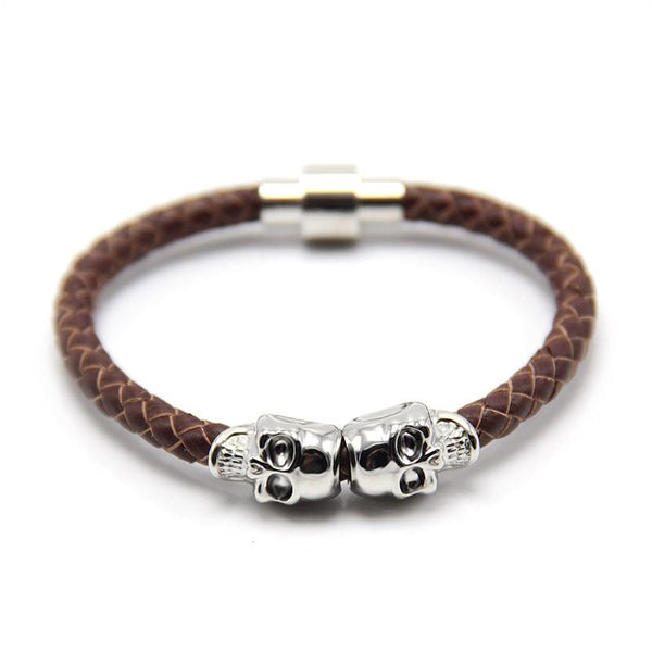 2016 Wholesale New Fashion Punk Genuine Skull Leather Men Bracelet
