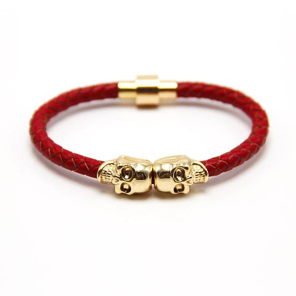 2016 Wholesale New Fashion Punk Genuine Skull Leather Men Bracelet