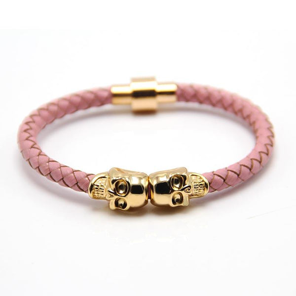 2016 Wholesale New Fashion Punk Genuine Skull Leather Men Bracelet