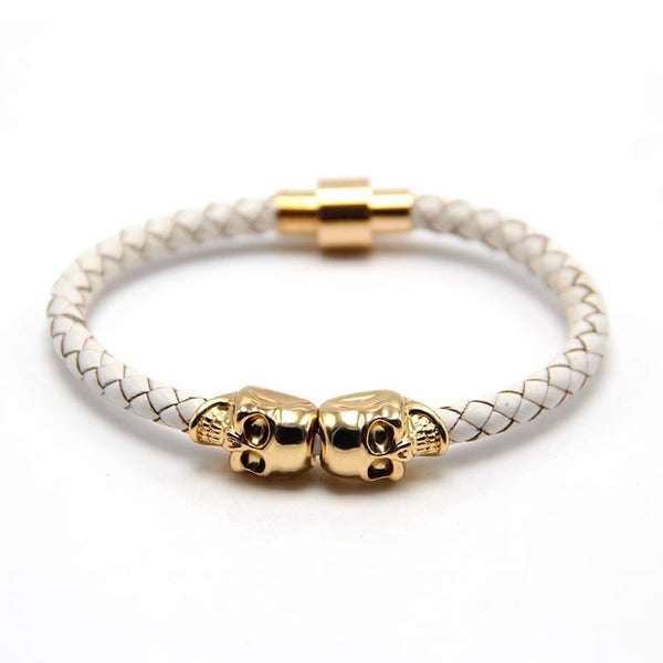 2016 Wholesale New Fashion Punk Genuine Skull Leather Men Bracelet