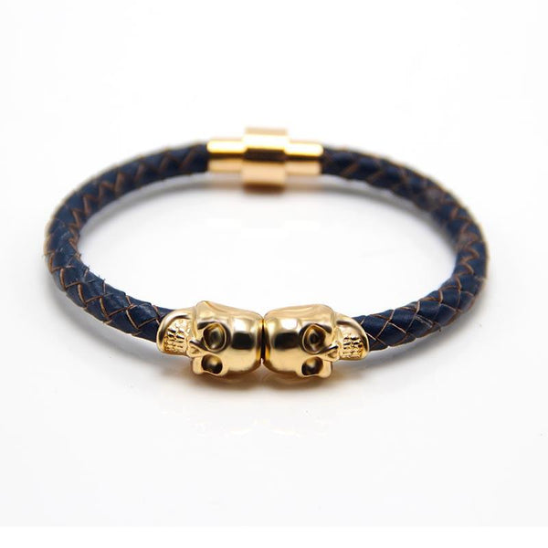 2016 Wholesale New Fashion Punk Genuine Skull Leather Men Bracelet