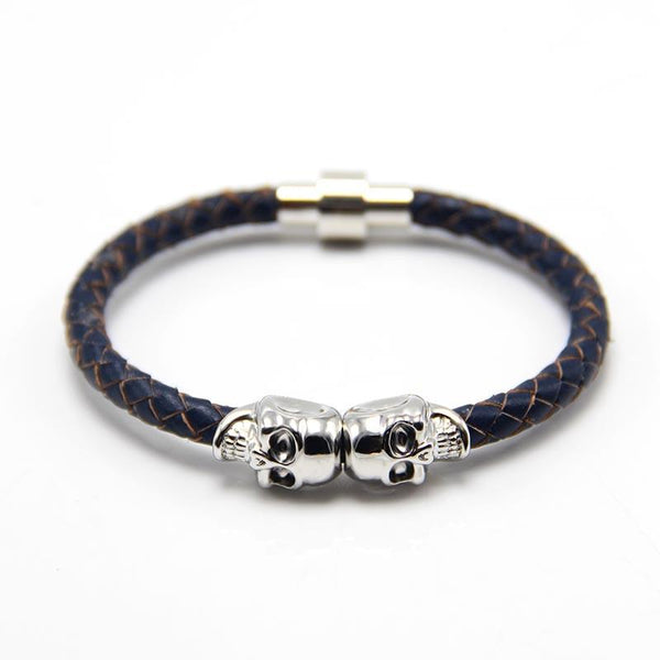 2016 Wholesale New Fashion Punk Genuine Skull Leather Men Bracelet