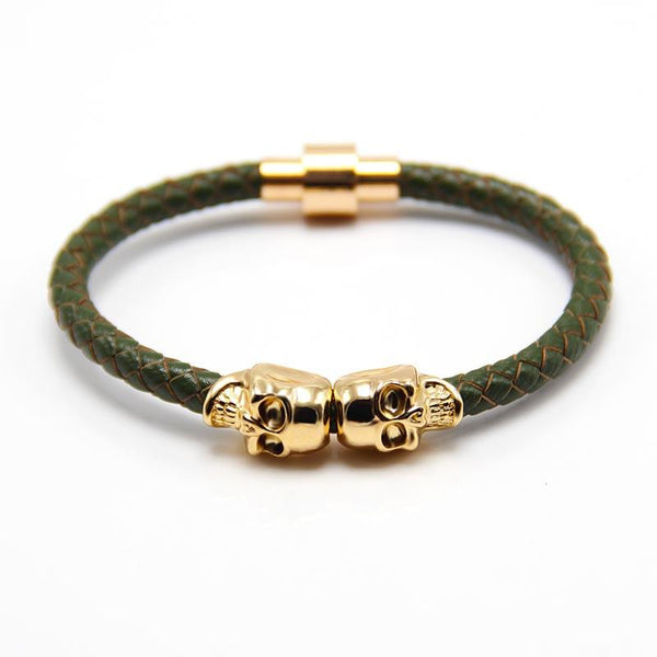 2016 Wholesale New Fashion Punk Genuine Skull Leather Men Bracelet