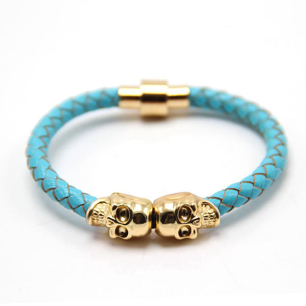 2016 Wholesale New Fashion Punk Genuine Skull Leather Men Bracelet