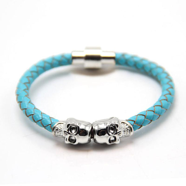 2016 Wholesale New Fashion Punk Genuine Skull Leather Men Bracelet