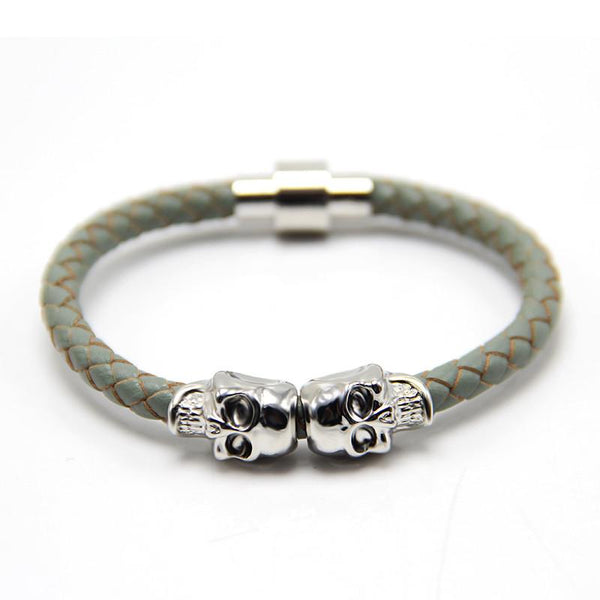 2016 Wholesale New Fashion Punk Genuine Skull Leather Men Bracelet