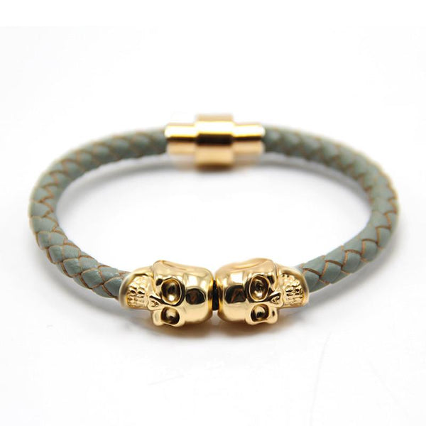 2016 Wholesale New Fashion Punk Genuine Skull Leather Men Bracelet