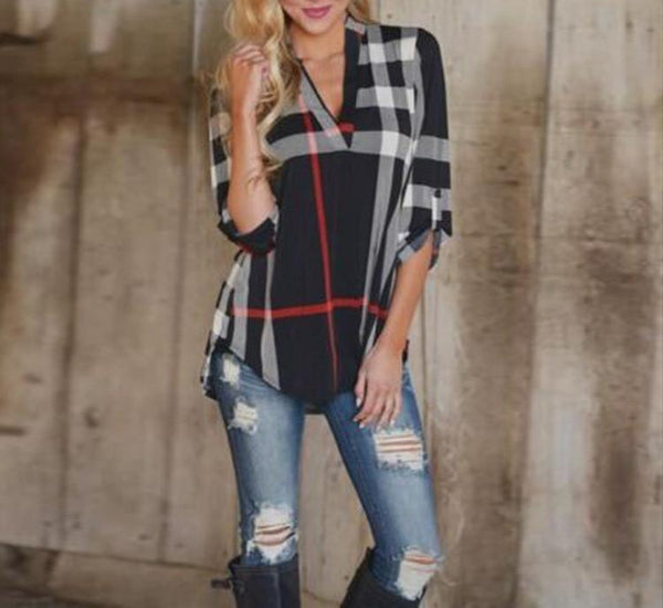 Multi-Color Blouse/Shirt V-neck Three Quarter Sleeve Casual (New Arrival)
