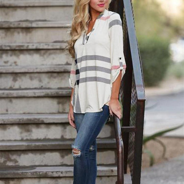 Multi-Color Blouse/Shirt V-neck Three Quarter Sleeve Casual (New Arrival)
