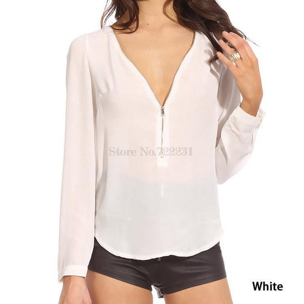 Fashion Solid Chiffon V Women Blouse