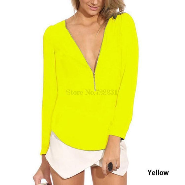Fashion Solid Chiffon V Women Blouse