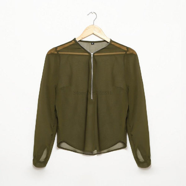 Fashion Solid Chiffon V Women Blouse