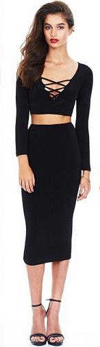 Long Sleeve Lace Up Tops 2 Piece Sets Women Sexy Clubwear By Samuel Max