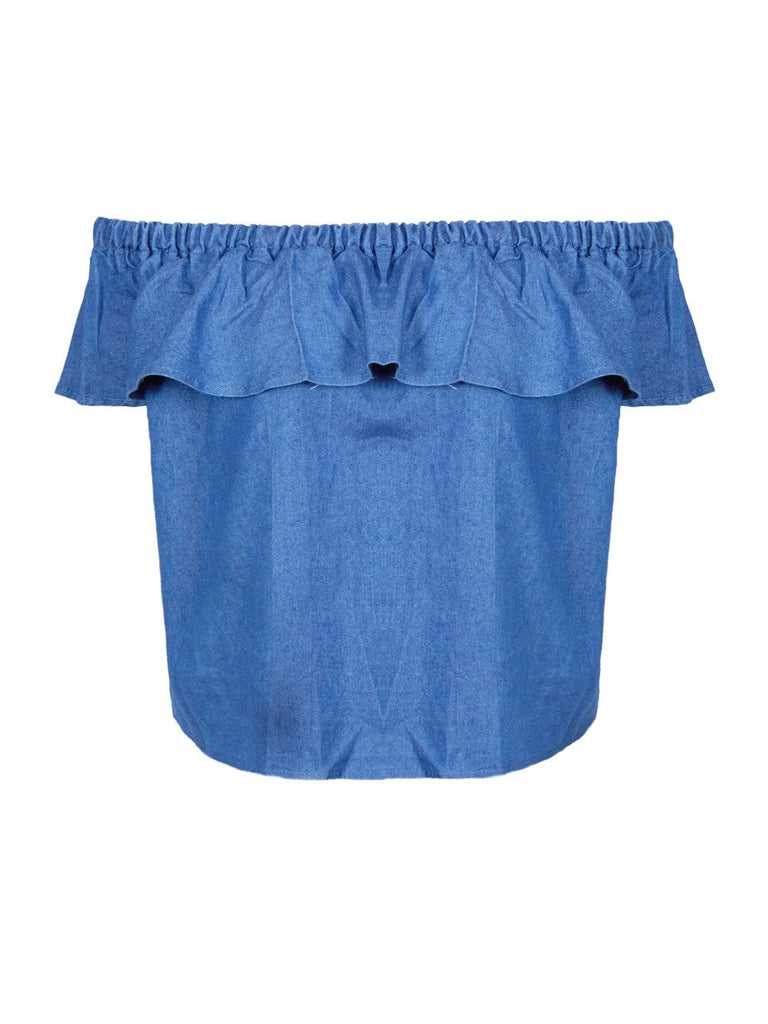 Off The Shoulder Blouse Sleeve Ruffle Jean Denim