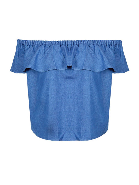 Off The Shoulder Blouse Sleeve Ruffle Jean Denim