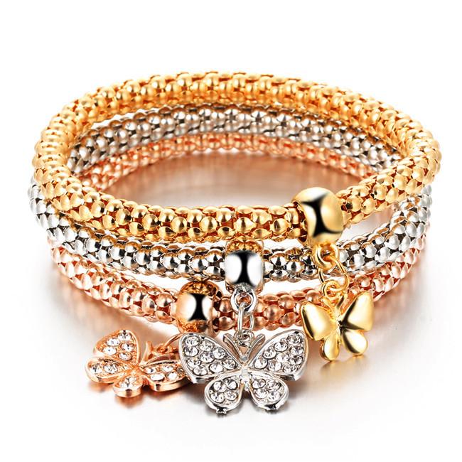17KM New Fashion Gold Color Crystal Skull Bracelet