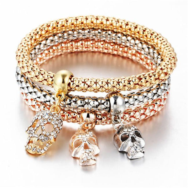 17KM New Fashion Gold Color Crystal Skull Bracelet
