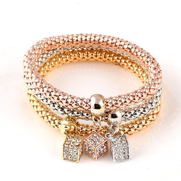 17KM New Fashion Gold Color Crystal Skull Bracelet