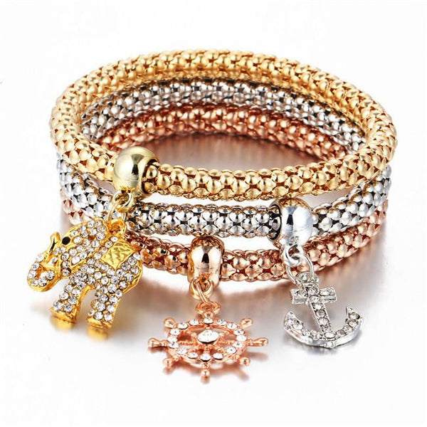 17KM New Fashion Gold Color Crystal Skull Bracelet