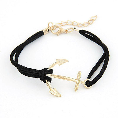 Unisex Retro Alloy Anchor Braided Rope Gold - Rushy