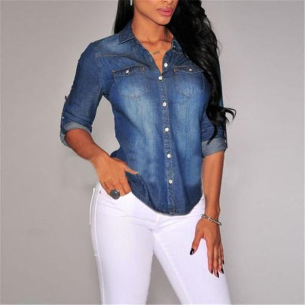 Women Long Sleeve  Jeans Shirt