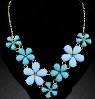 New Arrive Fashion Blue Gem Flower Necklace