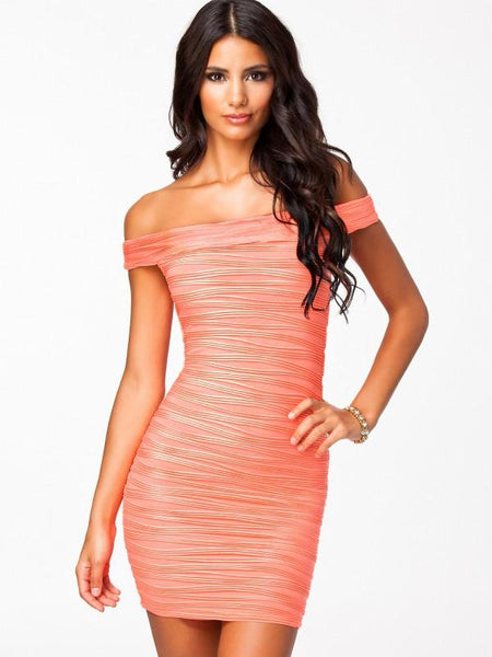 Slash Neck Black Solid Color Short Dress