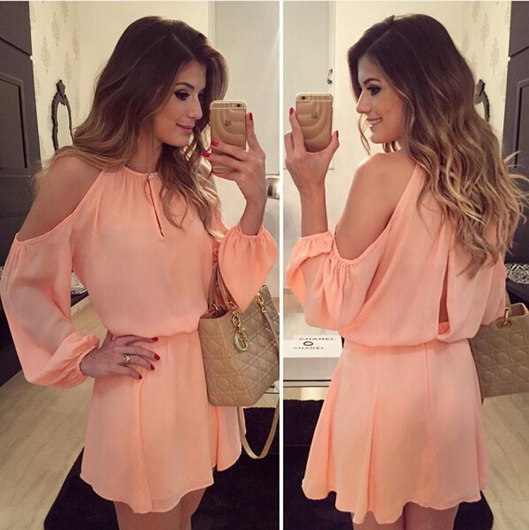 New Style Pink Dress Sexy Off Shoulder Long Sleeve By Jan Marcel