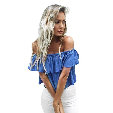 Off The Shoulder Blouse Sleeve Ruffle Jean Denim