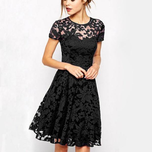 Fashion Women Floral Lace Dress - Rushy
