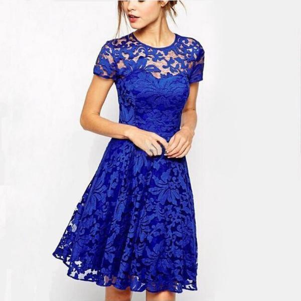 Fashion Women Floral Lace Dress - Rushy