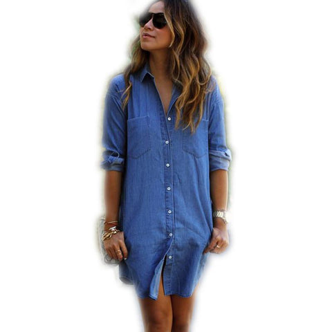 Women's Retro Casual Blue Long Sleeve Denim Blouse