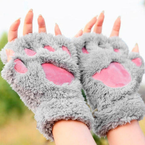 Woman Winter Fluffy Cat Gloves - Rushy