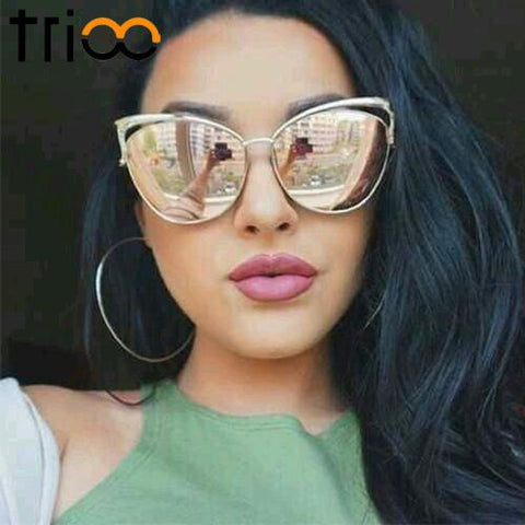 High Quality Cat Eye Female Gold Metal  Sunglasses